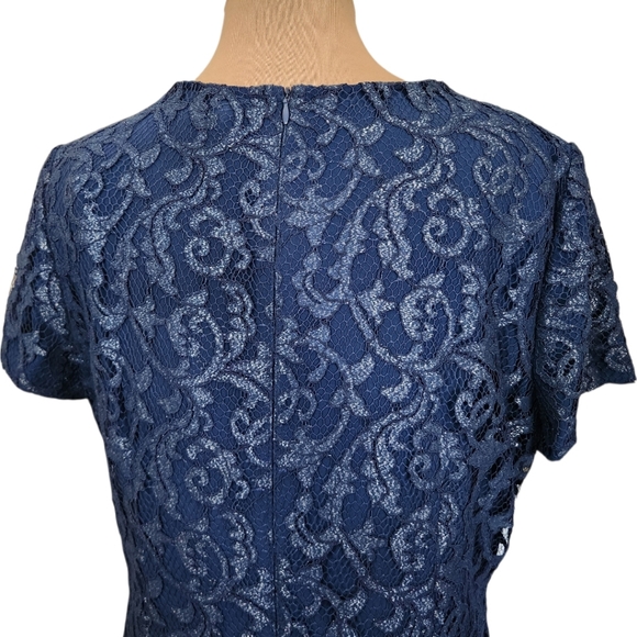RALPH LAUREN Metallic Blue Lace Sheath Cocktail Dress - Size 18 - Picture 13 of 17